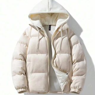 Mens Beige Hooded Puffer