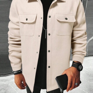 Men Flap Pocket Button Front Overcoat