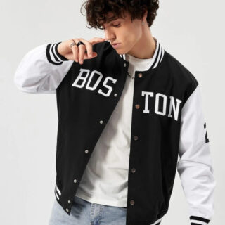 Sporsity Men Letter Graphic Striped Trim Varsity Jacket