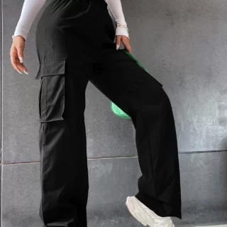 Solid High Waist Flap Pocket Cargo Pants